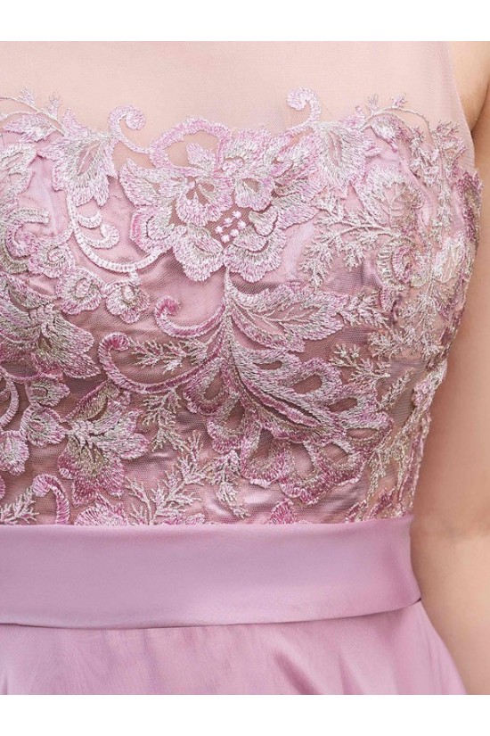 A-Line Lace Chiffon Illusion Neckline Long Wedding Guest Dresses Bridesmaid Dresses 3010219