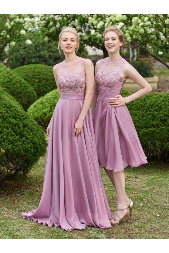 A-Line Lace Chiffon Illusion Neckline Short Wedding Guest Dresses Bridesmaid Dresses 3010220