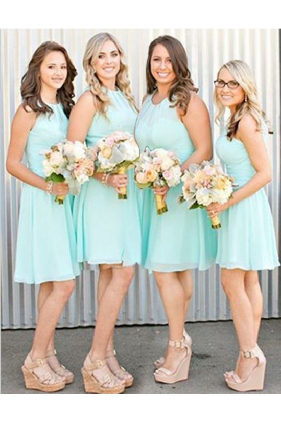 A-Line Short Blue Chiffon Wedding Guest Dresses Bridesmaid Dresses 3010221