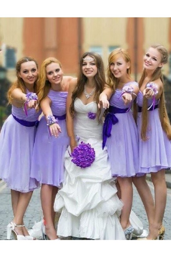 Short Purple Chiffon Wedding Guest Dresses Bridesmaid Dresses 3010222
