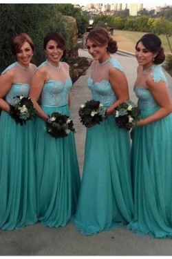 A-Line Lace Chiffon Illusion Neckline Plus Size Wedding Guest Dresses Bridesmaid Dresses 3010224