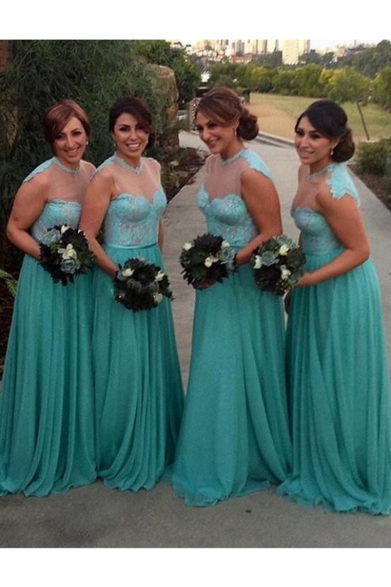 A-Line Lace Chiffon Illusion Neckline Plus Size Wedding Guest Dresses Bridesmaid Dresses 3010224