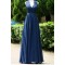 A-Line V-Neck Lace Chiffon Long Blue Open Back Wedding Guest Dresses Bridesmaid Dresses 3010225