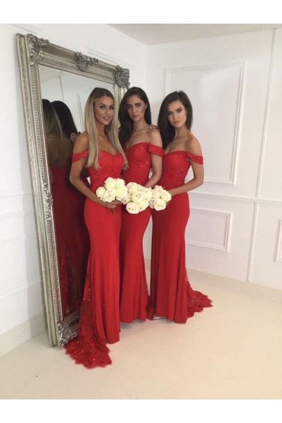 Mermaid Off-the-Shoulder Long Red Lace Wedding Guest Dresses Bridesmaid Dresses 3010228 Mermaid Off-the-Shoulder Long Red Lace Wedding Guest Dresses Bridesmaid Dresses 3010228