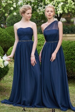A-Line Long Navy Wedding Guest Dresses Bridesmaid Dresses 3010230