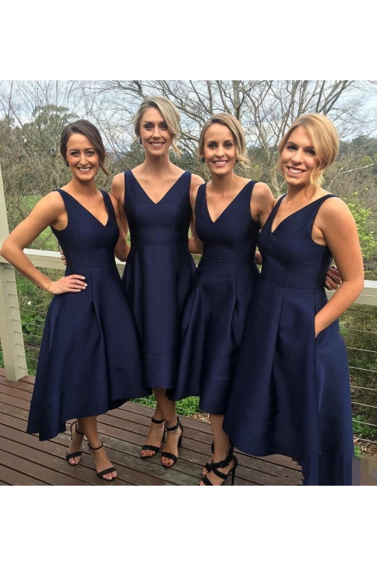 High Low V-Neck Navy Wedding Guest Dresses Bridesmaid Dresses 3010231 High Low V-Neck Navy Wedding Guest Dresses Bridesmaid Dresses 3010231