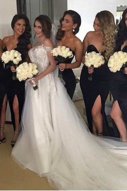 Long Black Side Slit Wedding Guest Dresses Bridesmaid Dresses 3010233