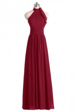 A-Line Halter Burgundy Chiffon Wedding Guest Dresses Bridesmaid Dresses 3010237