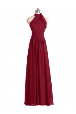 A-Line Halter Burgundy Chiffon Wedding Guest Dresses Bridesmaid Dresses 3010237