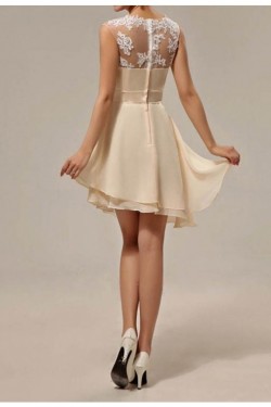 A-Line Illusion Neckline Lace Chiffon Short Wedding Guest Dresses Bridesmaid Dresses 3010238