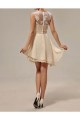 A-Line Illusion Neckline Lace Chiffon Short Wedding Guest Dresses Bridesmaid Dresses 3010238