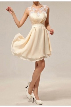 A-Line Illusion Neckline Lace Chiffon Short Wedding Guest Dresses Bridesmaid Dresses 3010238