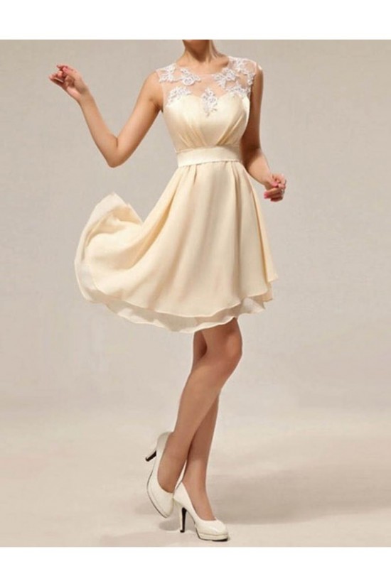 A-Line Illusion Neckline Lace Chiffon Short Wedding Guest Dresses Bridesmaid Dresses 3010238