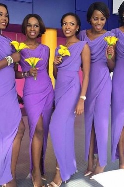 Sheath Purple Front Slit Long Wedding Guest Dresses Bridesmaid Dresses 3010241