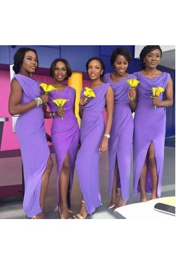 Sheath Purple Front Slit Long Wedding Guest Dresses Bridesmaid Dresses 3010241