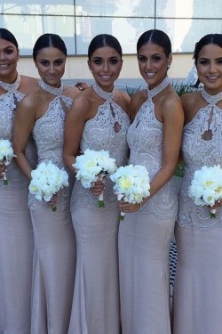 Mermaid Halter Lace Long Wedding Guest Dresses Bridesmaid Dresses 3010242
