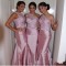 Mermaid One-Shoulder Lace Taffeta Long Pink Wedding Guest Dresses Bridesmaid Dresses 3010243
