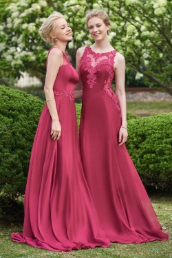 A-Line Lace Chiffon Long Wedding Guest Dresses Bridesmaid Dresses 3010248