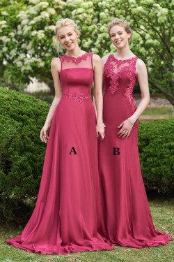 A-Line Lace Chiffon Long Wedding Guest Dresses Bridesmaid Dresses 3010248