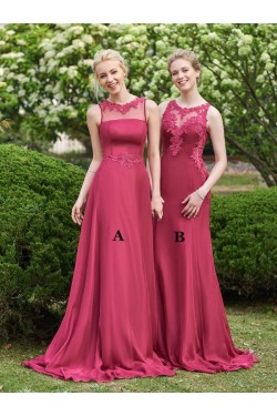 A-Line Lace Chiffon Long Wedding Guest Dresses Bridesmaid Dresses 3010248