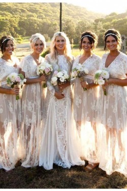 Short Sleeve Lace Long Wedding Guest Dresses Bridesmaid Dresses 3010249