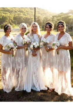 Short Sleeve Lace Long Wedding Guest Dresses Bridesmaid Dresses 3010249