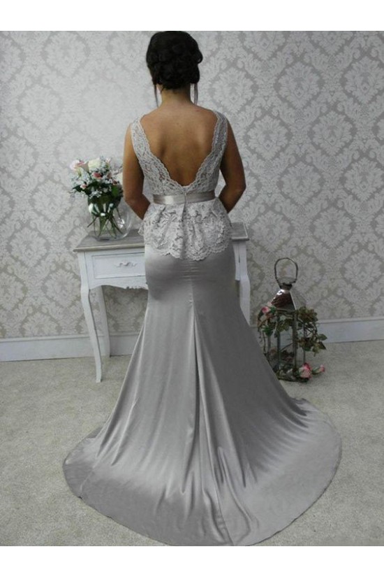 Long Silver Mermaid Lace Wedding Guest Dresses Bridesmaid Dresses 3010251