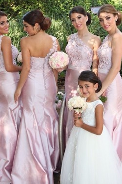 Mermaid One-Shoulder Lace Long Wedding Guest Dresses Bridesmaid Dresses 3010265