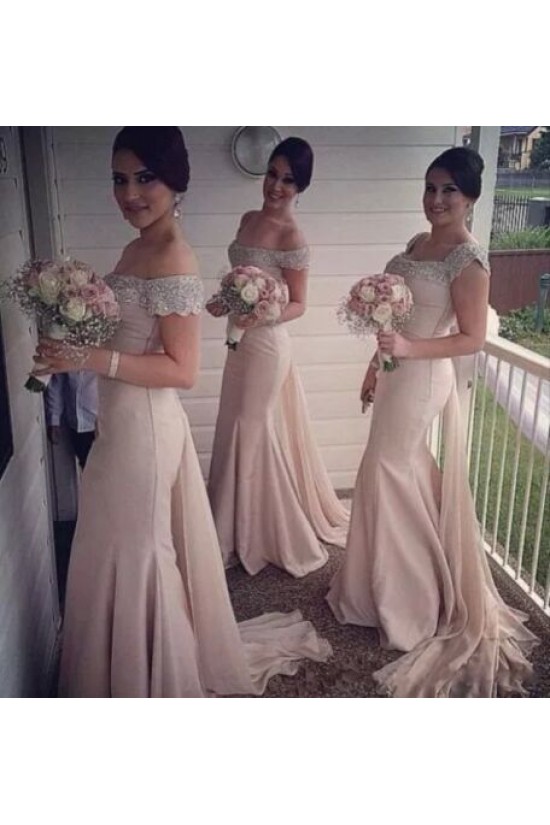 Trumpet/Mermaid Off-the-Shoulder Beaded Long Bridesmaid Dresses 3010272