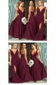 A-Line Floor Length V-Neck Long Bridesmaid Dresses with Slit 3010275