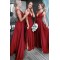 A-Line Floor Length V-Neck Long Bridesmaid Dresses with Slit 3010276