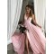 A-Line Floor Length V-Neck Long Pink Bridesmaid Dresses with Slit 3010278