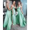 A-Line Floor Length V-Neck Long Bridesmaid Dresses with Slit 3010279