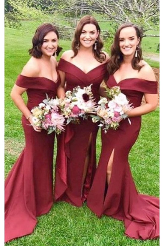 Mermaid Off-the-Shoulder Long Bridesmaid Dresses with Slit 3010283 Mermaid Off-the-Shoulder Long Bridesmaid Dresses with Slit 3010283