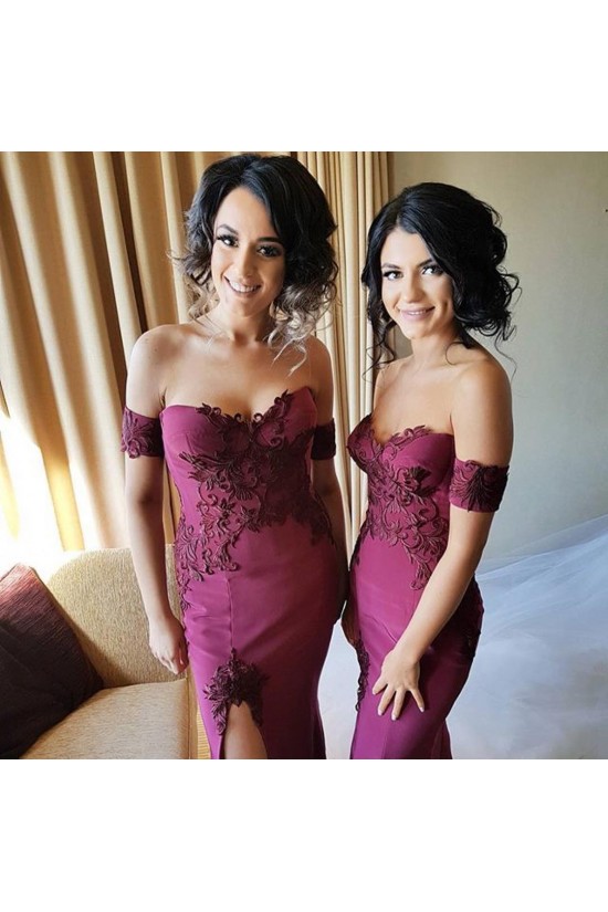 Mermaid Off-the-Shoulder Lace Long Bridesmaid Dresses with Slit 3010285 Mermaid Off-the-Shoulder Lace Long Bridesmaid Dresses with Slit 3010285