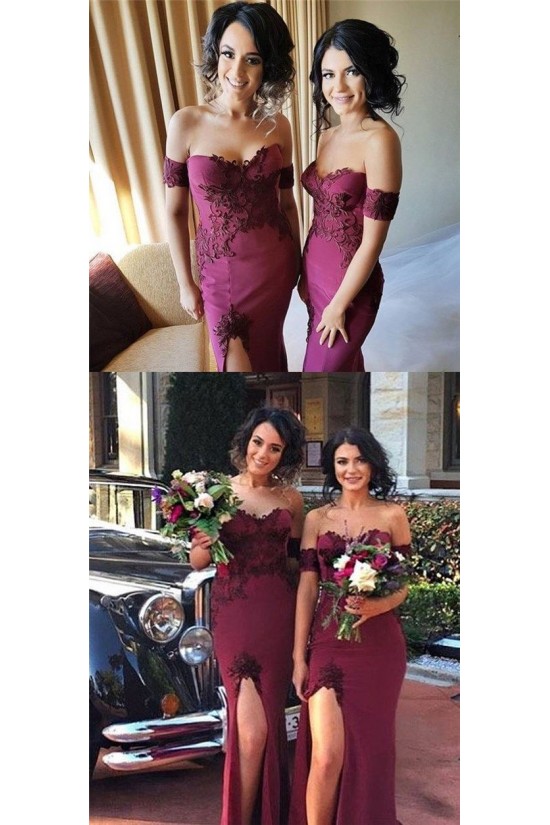 Mermaid Off-the-Shoulder Lace Long Bridesmaid Dresses with Slit 3010285 Mermaid Off-the-Shoulder Lace Long Bridesmaid Dresses with Slit 3010285