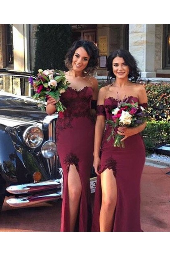 Mermaid Off-the-Shoulder Lace Long Bridesmaid Dresses with Slit 3010285 Mermaid Off-the-Shoulder Lace Long Bridesmaid Dresses with Slit 3010285