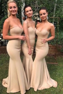 Mermaid Strapless Long Bridesmaid Dresses 3010287