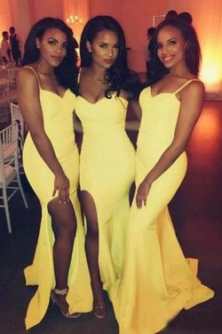 Mermaid Spaghetti Straps Long Bridesmaid Dresses with Slit 3010289