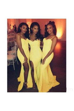 Mermaid Spaghetti Straps Long Bridesmaid Dresses with Slit 3010289
