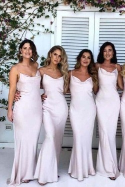 Mermaid Spaghetti Straps Long Bridesmaid Dresses with Slit 3010290
