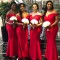 Mermaid Spaghetti Straps Long Red Bridesmaid Dresses with Slit 3010291