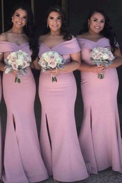 Mermaid Off-the-Shoulder Long Bridesmaid Dresses with Slit 3010292