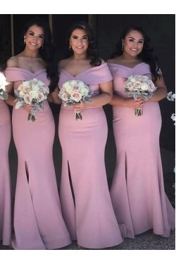 Mermaid Off-the-Shoulder Long Bridesmaid Dresses with Slit 3010292