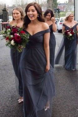 A-Line Off-the-Shoulder Long Bridesmaid Dresses 3010300