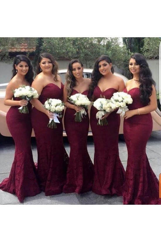Mermaid Lace Sweetheart Long Bridesmaid Dresses 3010302