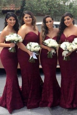 Mermaid Lace Sweetheart Long Bridesmaid Dresses 3010302