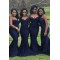 Mermaid Spaghetti Straps Navy Blue Long Bridesmaid Dresses 3010305