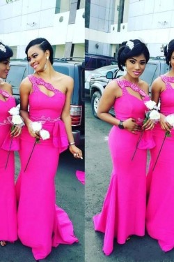 Mermaid One-Shoulder Beaded Long Bridesmaid Dresses 3010310