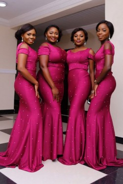 Mermaid Beaded Long Bridesmaid Dresses 3010318